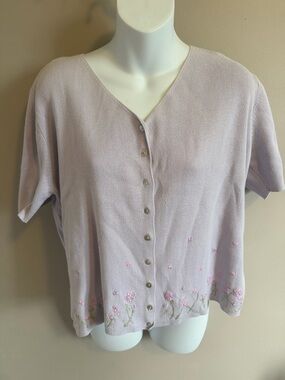 Jessica Vintage Lavender Floral Embroidered Cotton Cardigan Size 16